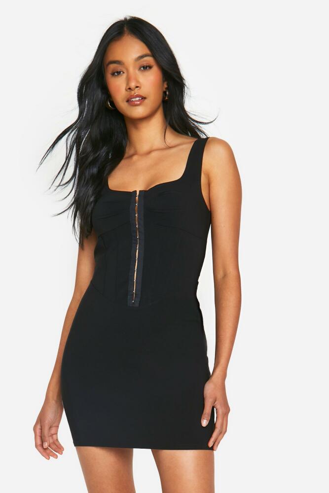 boohoo Womens Corset Bengaline Strappy Bodycon Dress - Black Cover