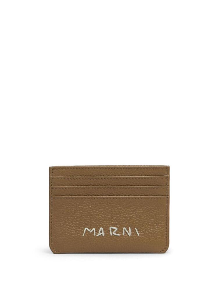 Marni logo-embroidered leather card holder - Brown Cover