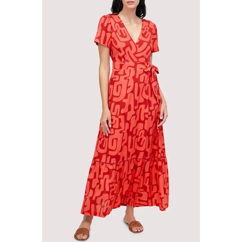 Lost + Wander Heat Wave Abstract Print Maxi Wrap Dress in Red-Multi Cover