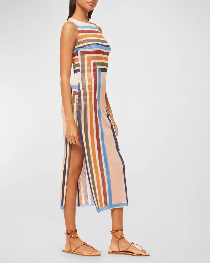 MISA Los Angeles Nakia Sleeveless Geo Stripe Mesh Midi Dress Cover