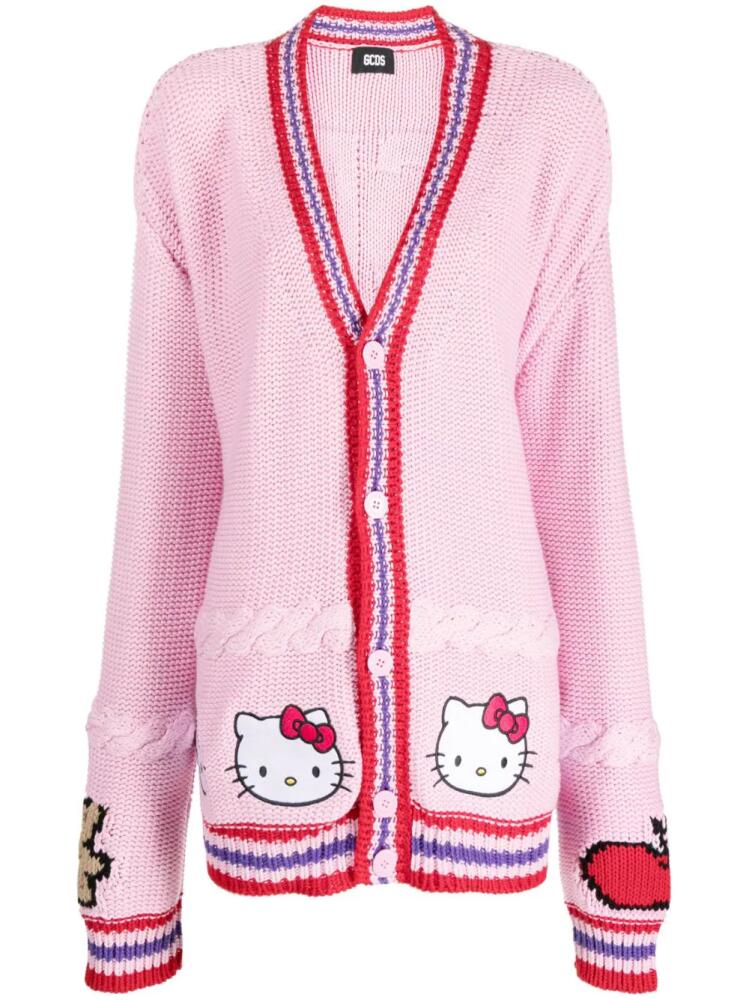 GCDS embroidered-logo knit cardigan - Pink Cover