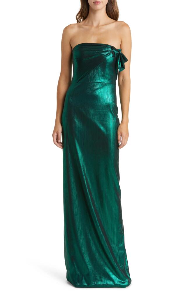 Black Halo Divina Strapless Column Gown in Emerald Glow Cover