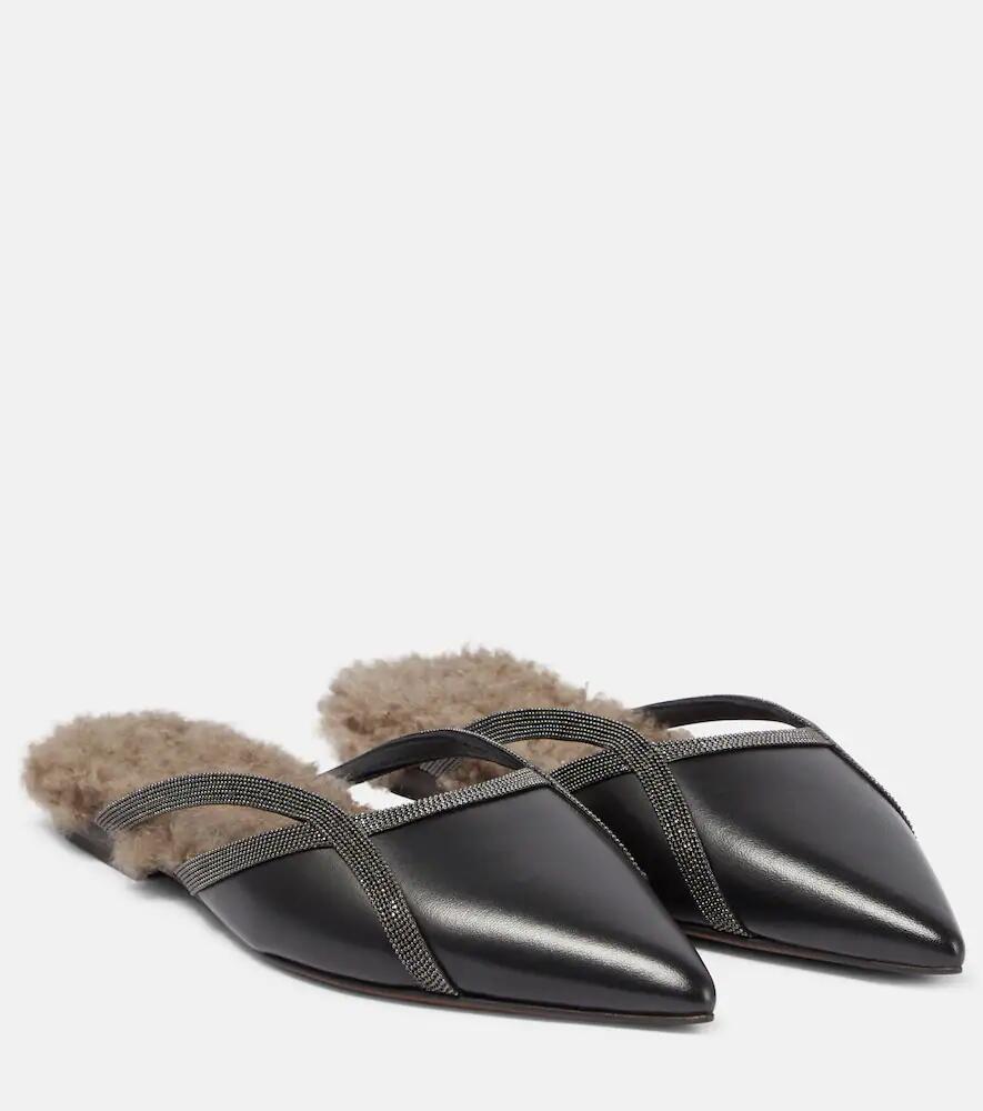 Brunello Cucinelli Shearling-trimmed leather slippers Cover