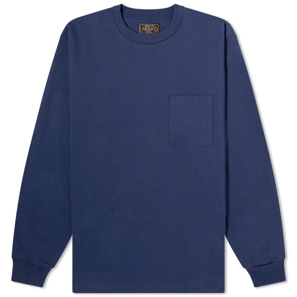 Beams Plus Men's Long Sleeve Pocket T-Shirt in Navy Cover