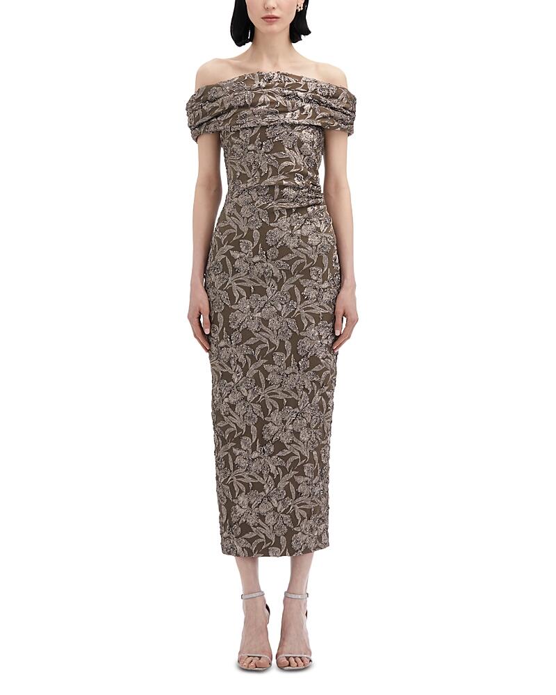 Oscar de la Renta Metallic Orchid Jacquard Cocktail Dress Cover