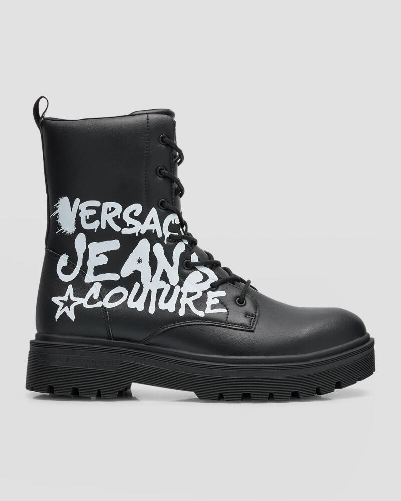 Versace Jeans Couture Men's Syrius Graffiti Logo Leather Combat Boots Cover