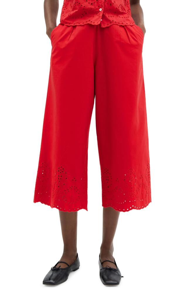 MANGO Eyelet Crop Wide Leg Pants in Red Cover