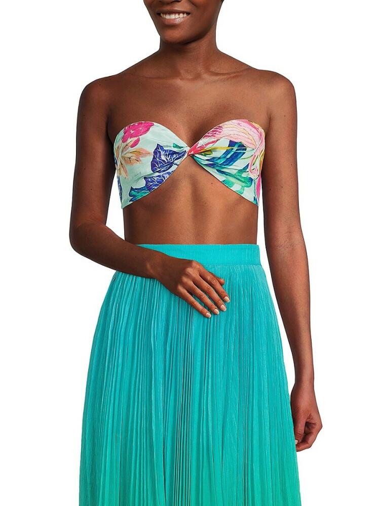 Rococo Sand Women's Tropical Bandeau Crop Top - Turquoise Blue Cover