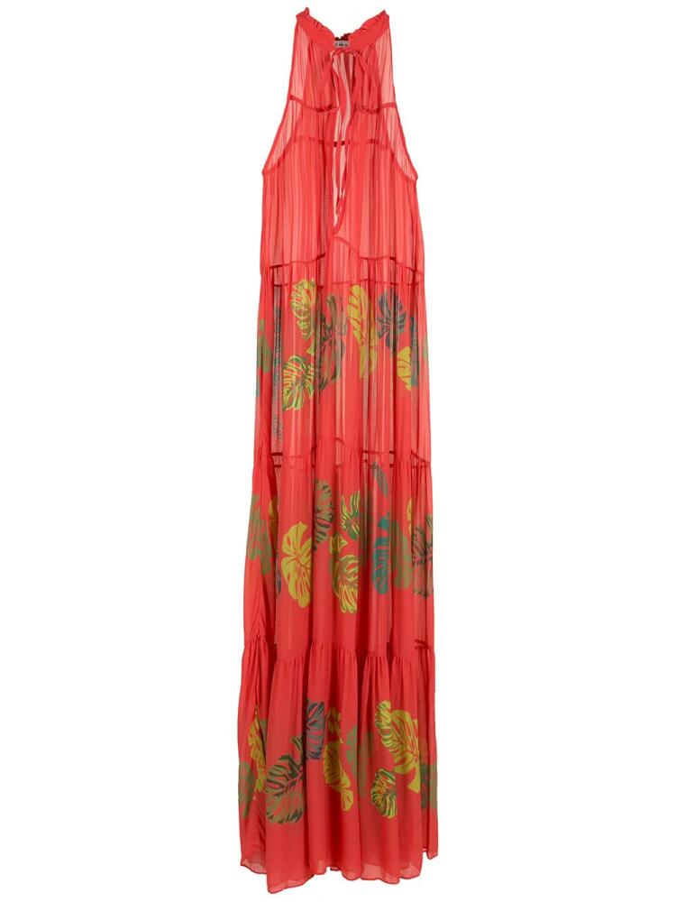 Amir Slama palm leaf print maxi dress - Red Cover