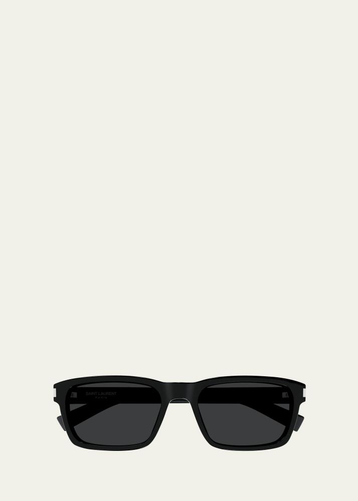 Saint Laurent Men's Rectangle Acetate Sunglasses with Logo Detail Cover