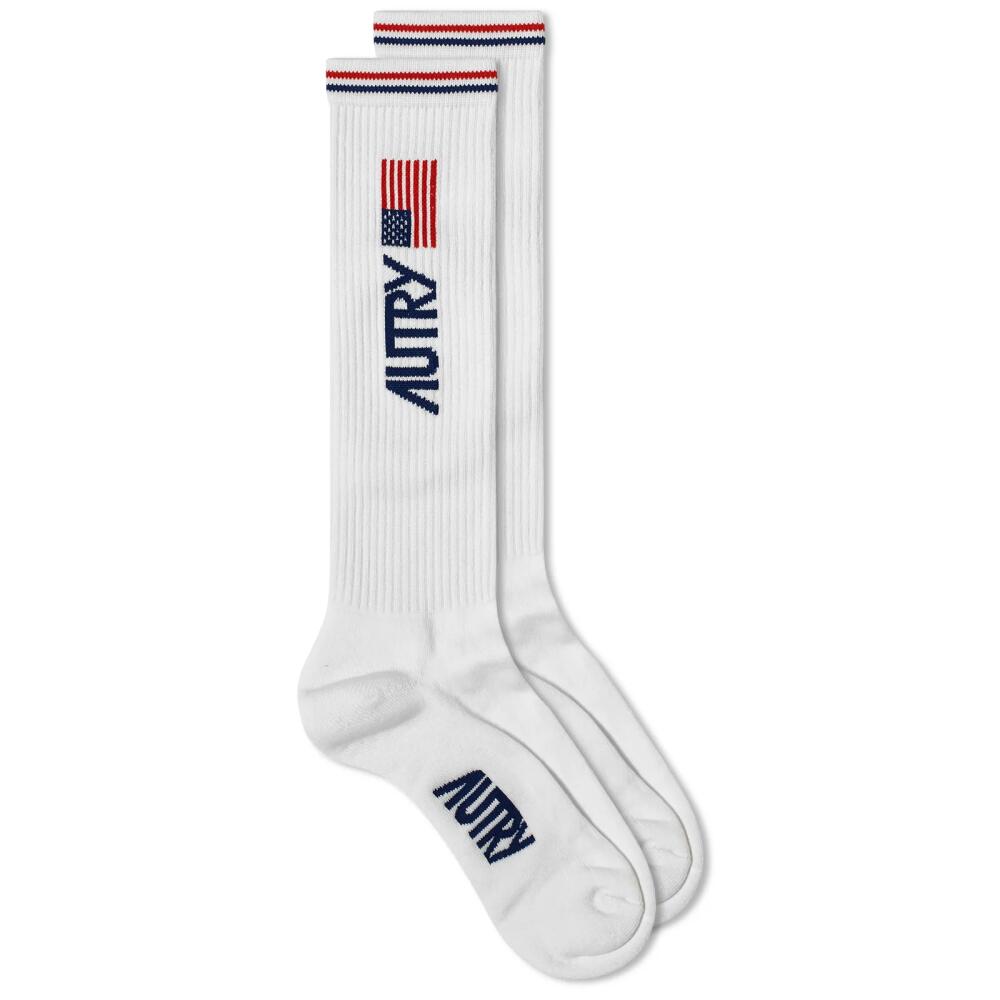 Autry Men's Flag Logo Socks in White/Flag Cover