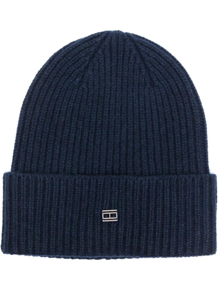 Tommy Hilfiger logo-plaque ribbed beanie - Blue Cover