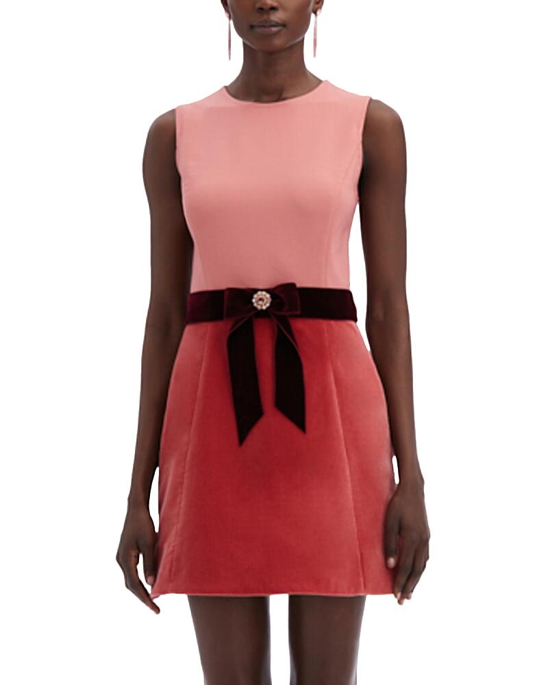 Oscar de la Renta Sleeveless Jewel Neck Color Blocked Dress Cover