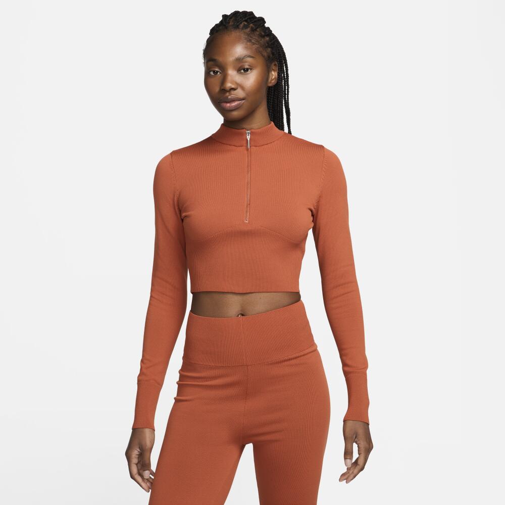 Women's Nike Sportswear Chill Knit Slim Long-Sleeve Cropped Sweater 1/2-Zip Top in Orange Cover