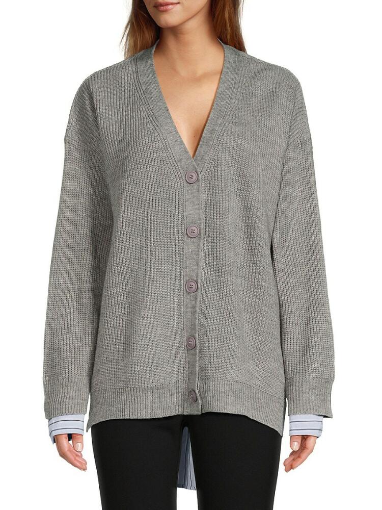 Lea & Viola Women's Mixed Media Twofer Sweater - Grey Cover