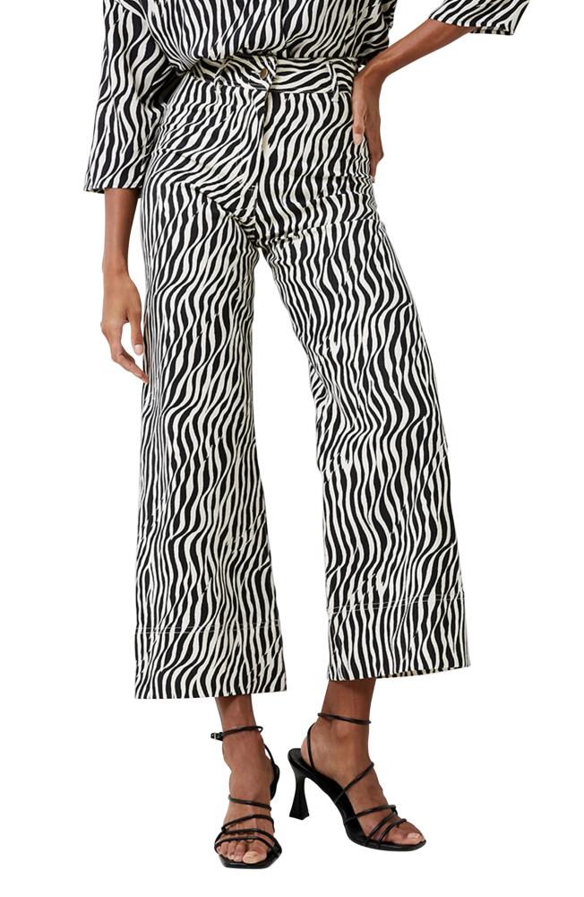 French Connection Seine Atena High Waist Crop Wide Leg Twill Pants in Blackout Cover