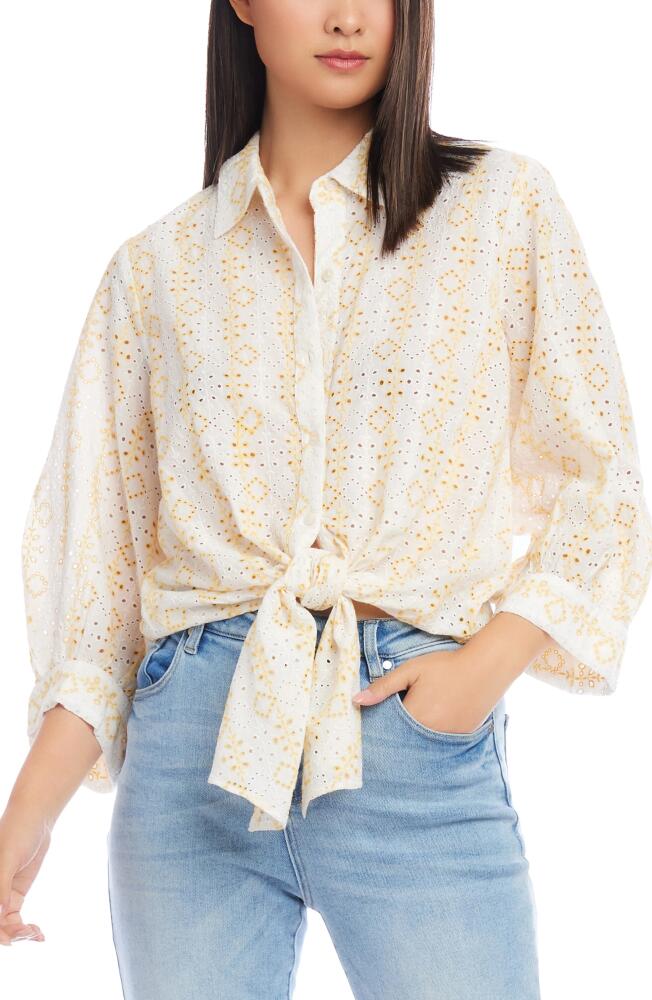 Karen Kane Embroidered Eyelet Tie Front Shirt in Daisy Cover