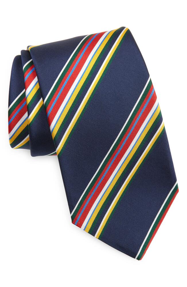 Drake's Track Stripe Silk & Cotton Tie in Navy Multi Cover