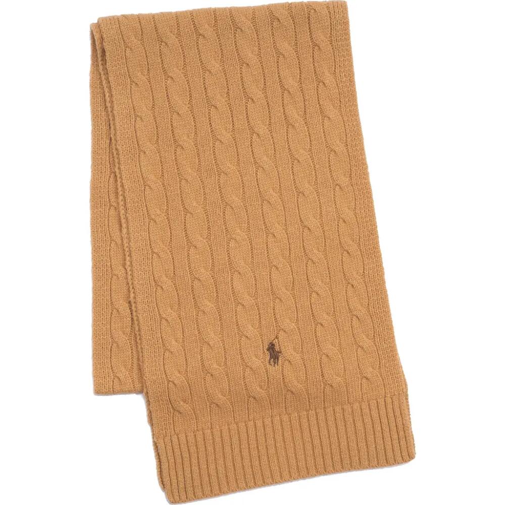 Polo Ralph Lauren Cable Merino Wool Blend Scarf in Classic Camel Cover