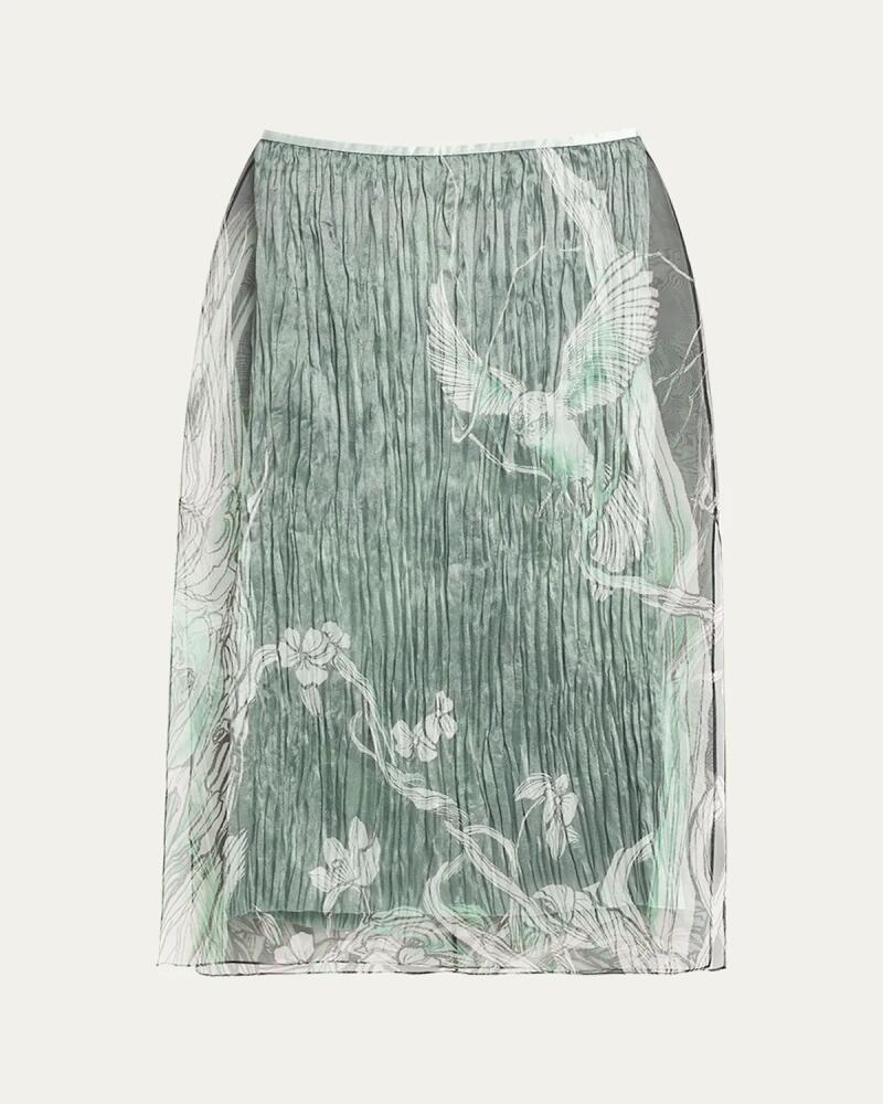 Jason Wu Collection Tree-Print Organza Layered Midi Skirt Cover