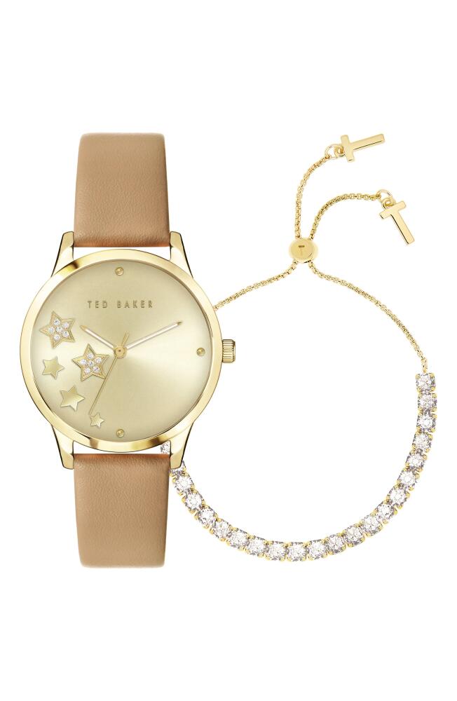 Ted Baker London Fitzrovia Leather Strap Watch & Bracelet Set, 34mm in Yellow Gold/Gold/Tan Cover