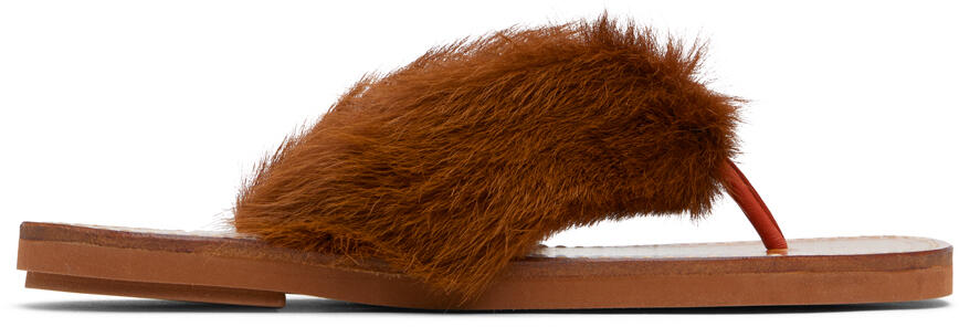 Dries Van Noten Tan Calf-Hair Flip Flops Cover