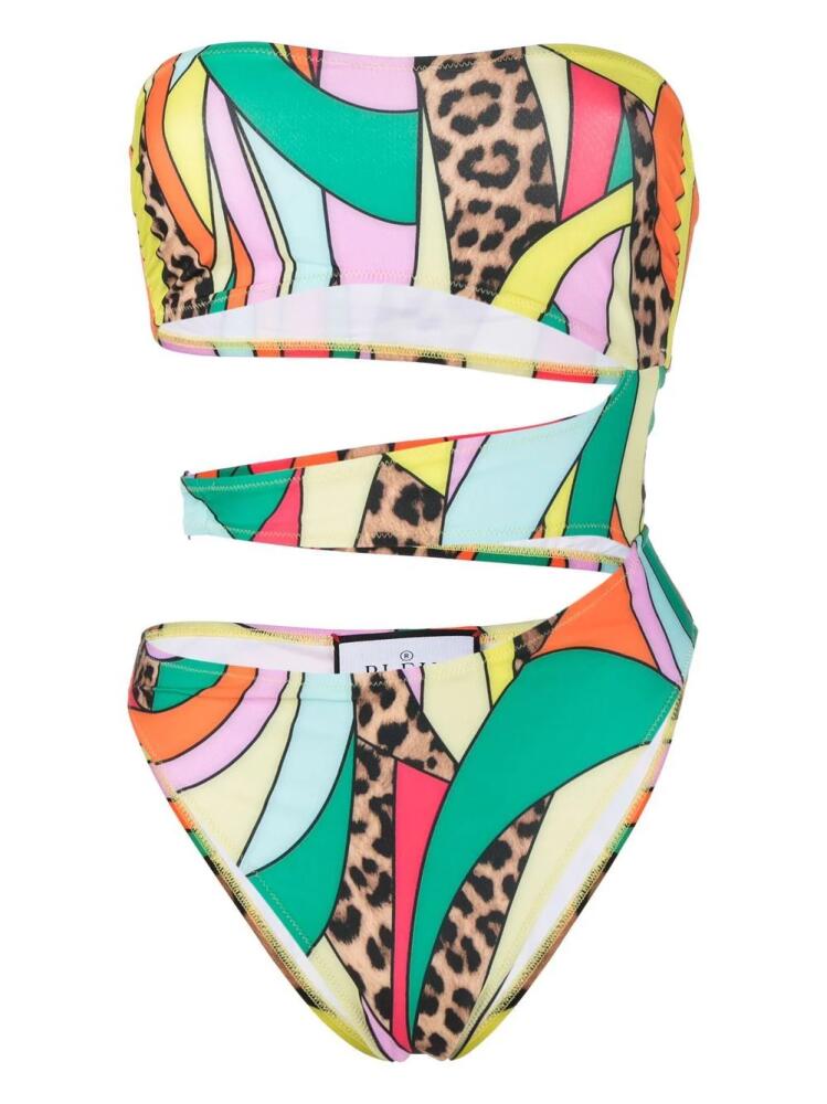 Philipp Plein rainbow patchwork-print monokini - Green Cover