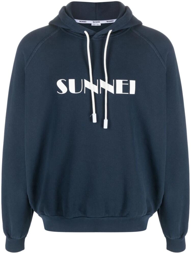 Sunnei logo-print cotton hoodie - Blue Cover