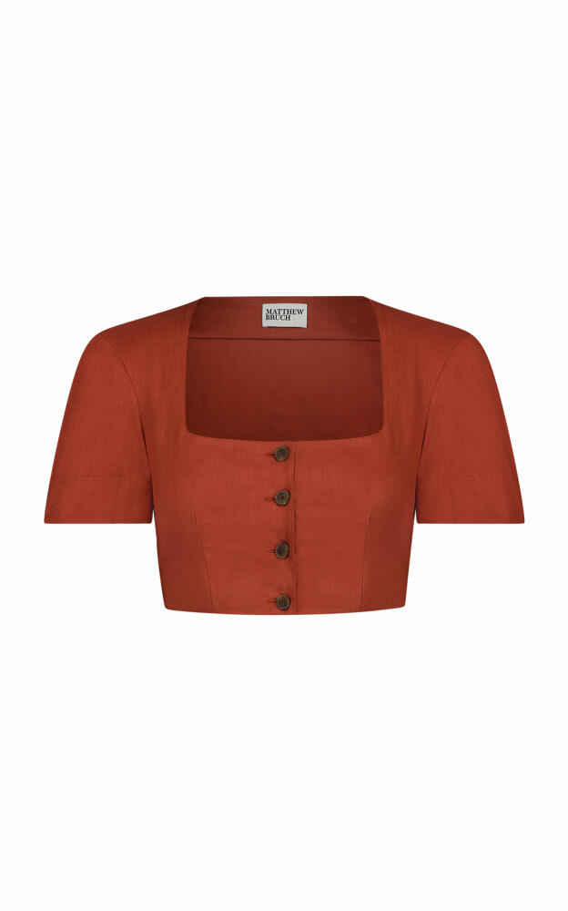 Matthew Bruch - Apron Cropped Linen Top - Orange Cover