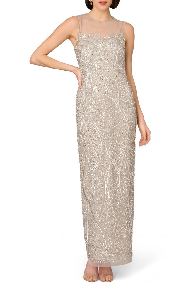 Aidan Mattox by Adrianna Papell Beaded Sequin Sleeveless Column Gown in Silver Cover