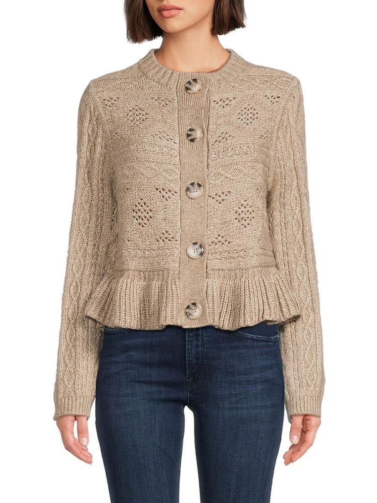 Design 365 Women's Cable Knit Peplum Cardigan - Beige Cover