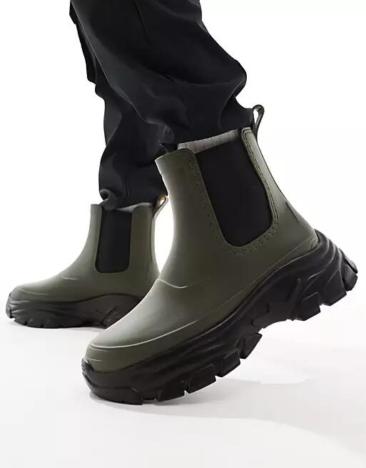 ASOS DESIGN rubber boots in khaki-Green Cover