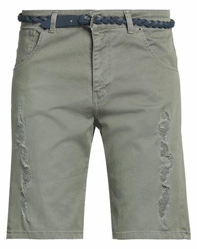 Displaj Man Denim shorts Military green Cotton, Elastane Cover