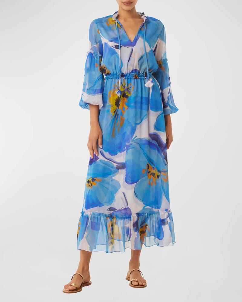 MISA Los Angeles Amata Split-Neck Ruffled Chiffon Midi Dress Cover