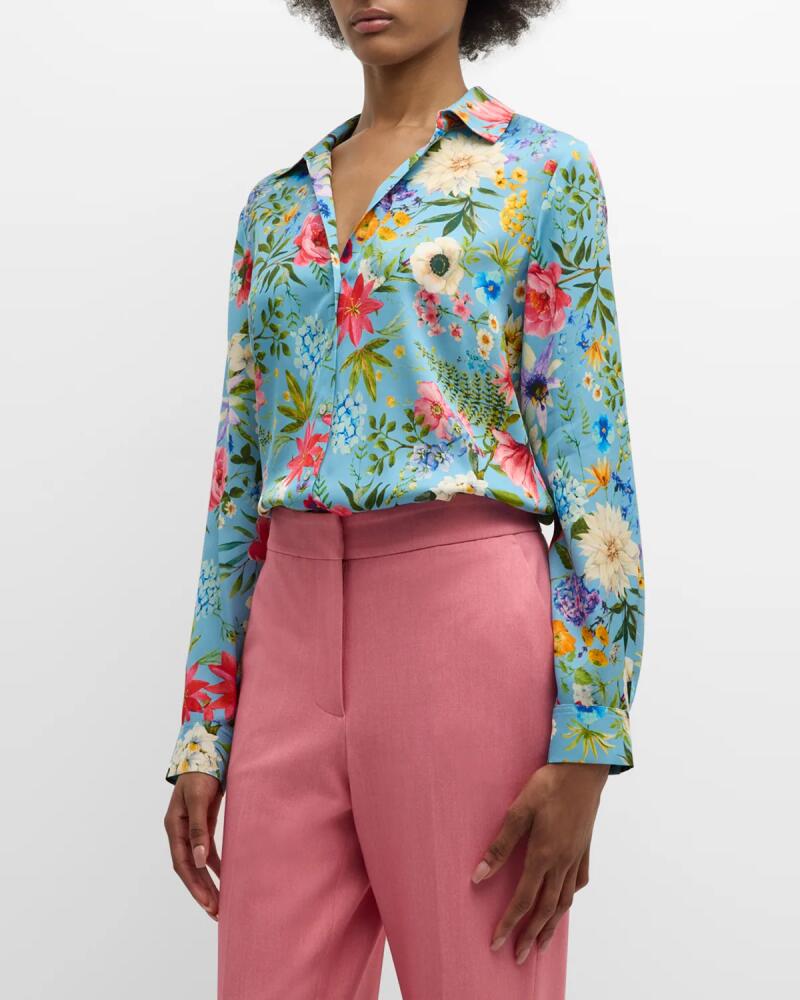 Elie Tahari The Madeline Floral-Print Silk Blouse Cover