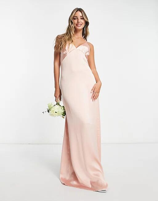 Pretty Lavish Bridesmaid Ines empire satin maxi dress in blush-Pink Cover