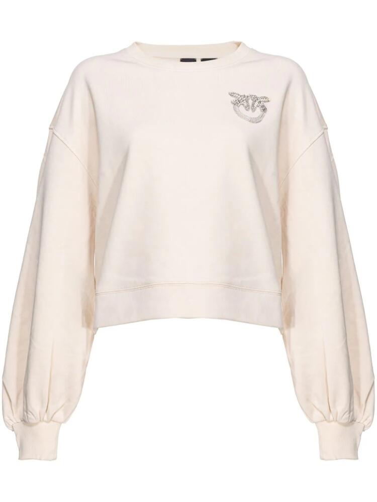 PINKO Love Birds-embellished cotton sweatshirt - Neutrals Cover