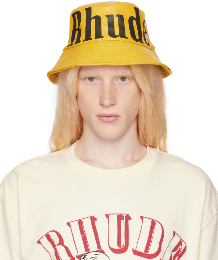 Rhude Yellow Logo Leather Bucket Hat Cover