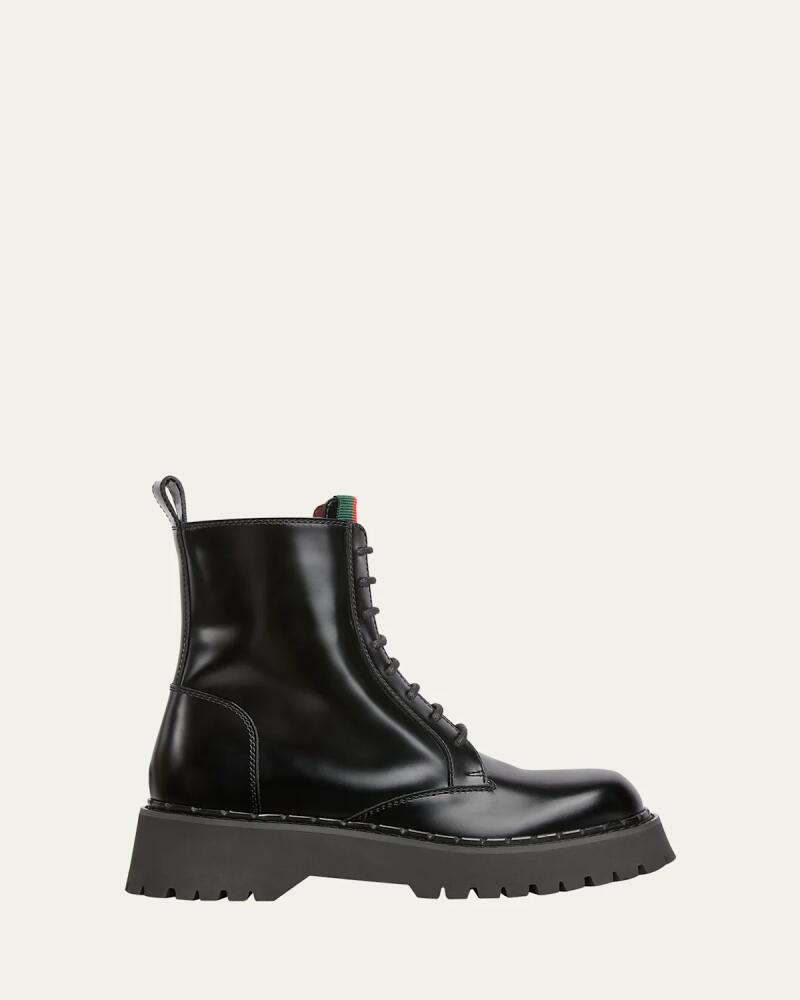 Gucci Thea Leather Web Combat Booties Cover