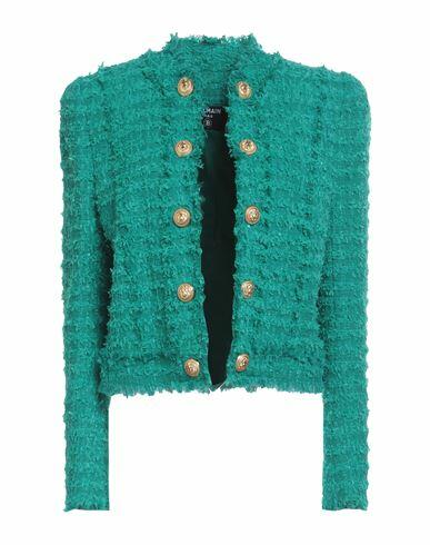 Balmain Woman Blazer Green Cotton, Polyamide, Metallic Polyester Cover