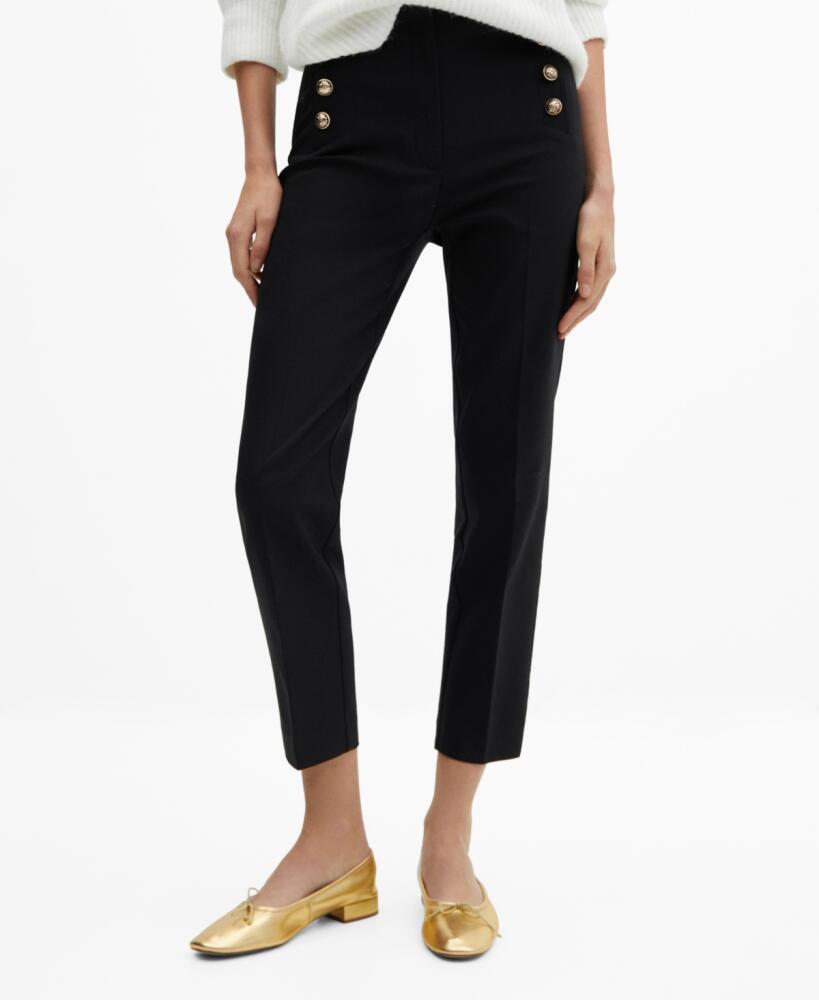 Mango Women's Cropped Button Pants - Black Cover