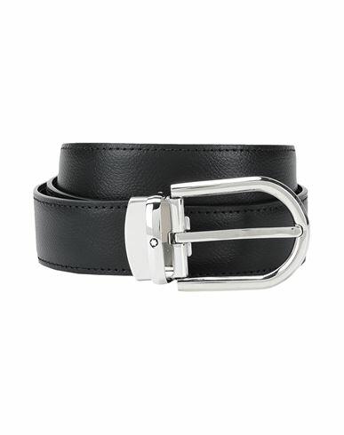 Montblanc Horseshoe Shiny Palladium Finish Pin Buckle Belt Man Belt Black Bovine leather Cover