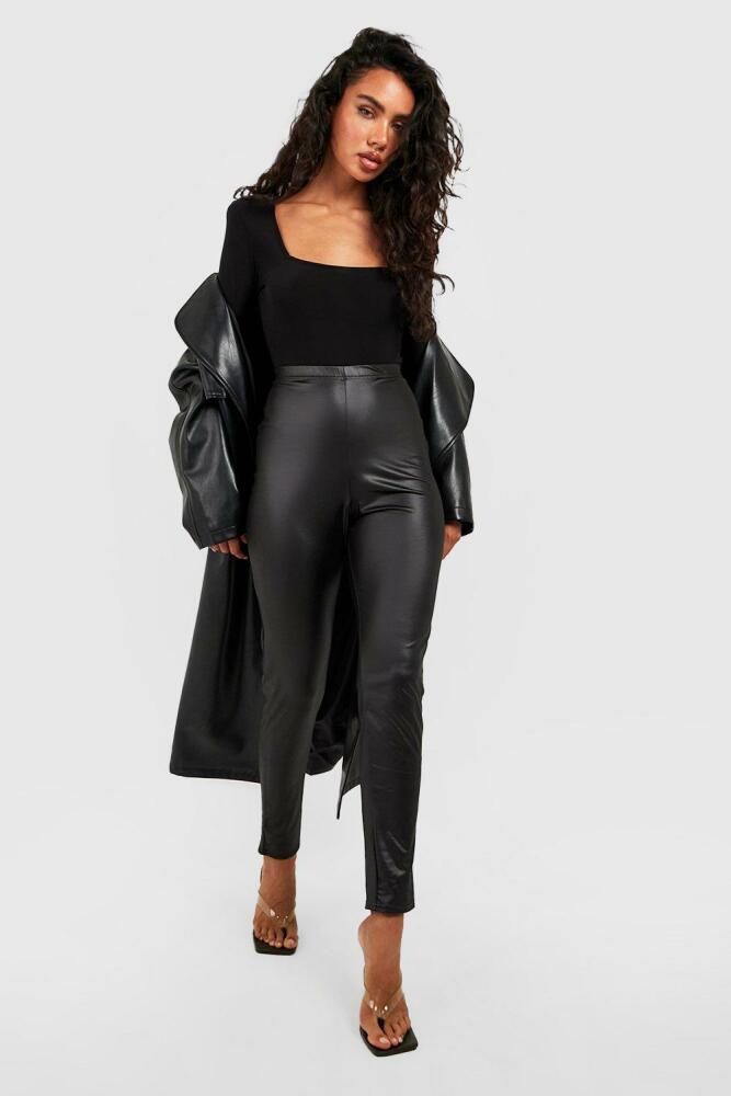 boohoo Womens High Waisted Faux Leather Leggings - Black Cover