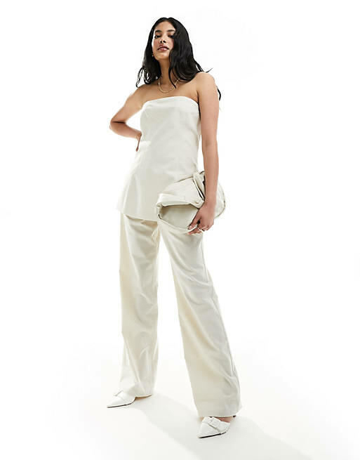 4th & Reckless tailored linen wide leg pants in cream - part of a set-White Cover