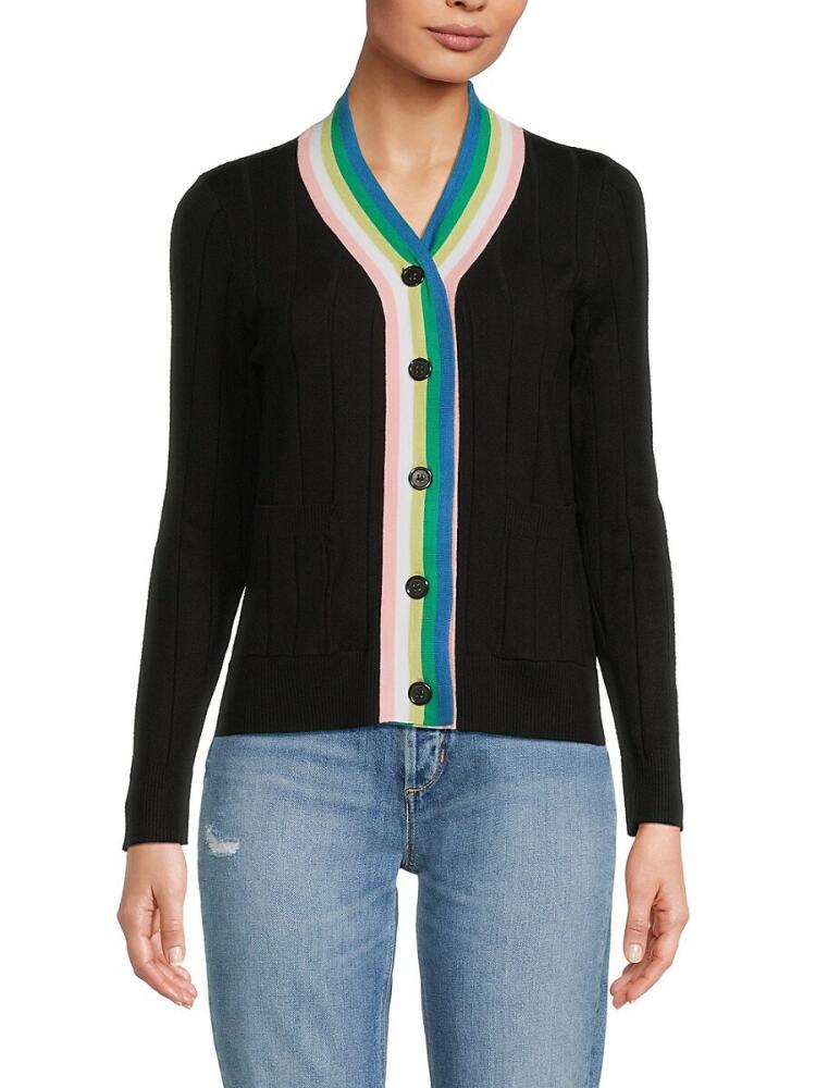 YAL New York Women's Rainbow Stripe Cardigan - Black Cover