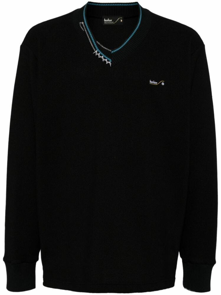 Kolor contrast-stitching V-neck jumper - Black Cover