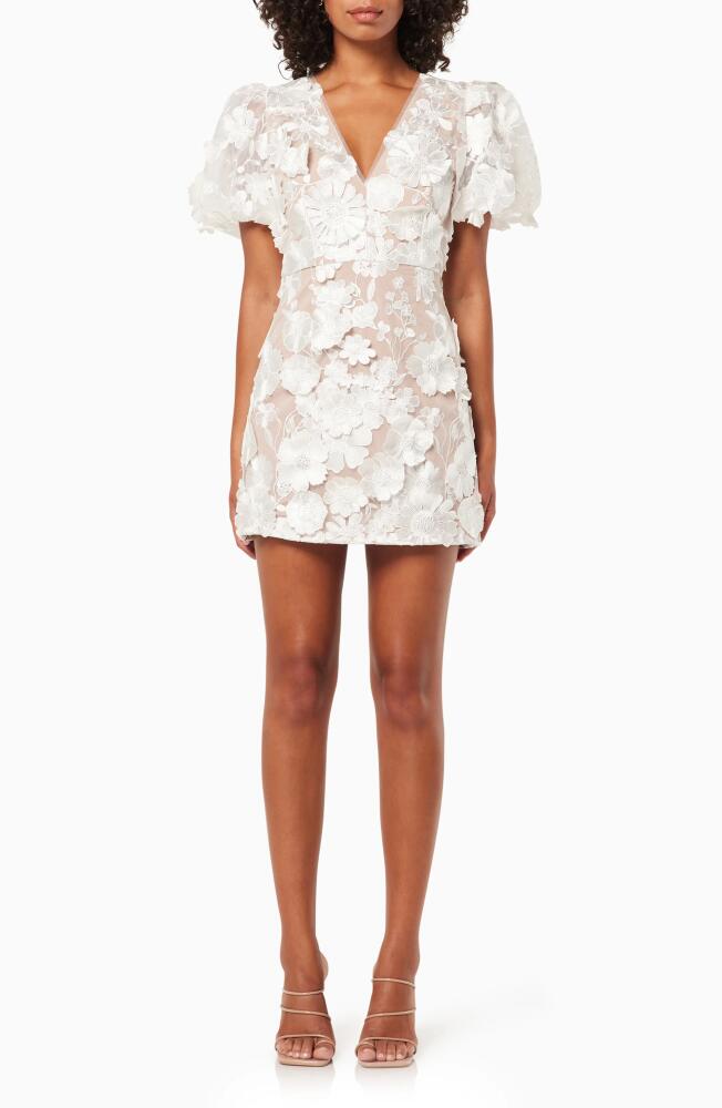 Elliatt Rosalind Floral Embroidered Puff Sleeve Cocktail Minidress in White Cover