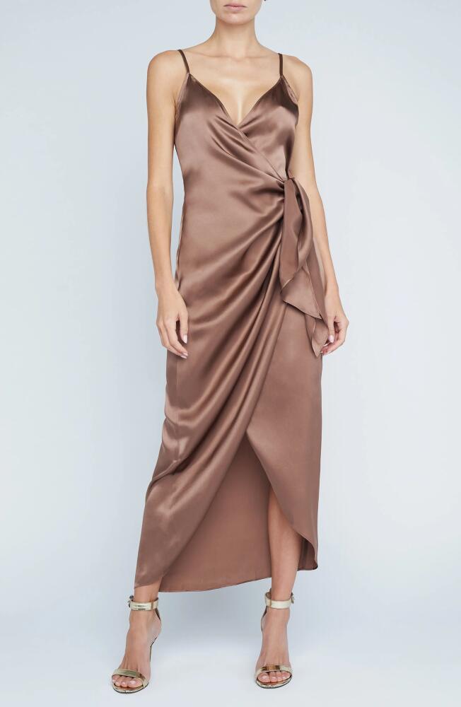 L'AGENCE Amilia Silk Maxi Wrap Dress in Sparrow Cover