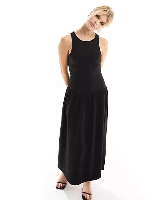 4th & Reckless dropped waist racer neck midi dress in black Cover