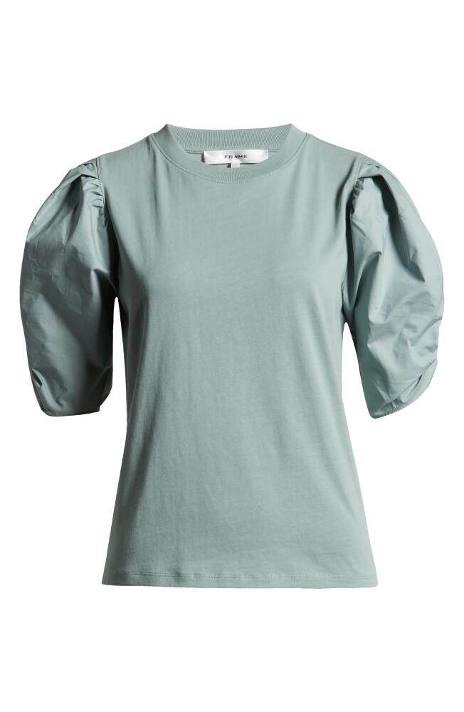 FRAME Ruched Sleeve Organic Cotton T-Shirt in Sage Cover